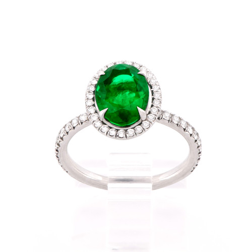 Anello aureola con smeraldo - , e