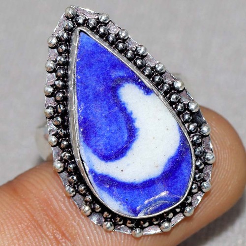 Anello ceramica blu - , placcato