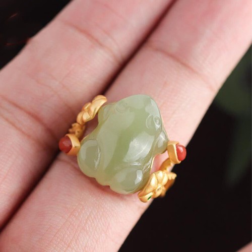 Anello donna rana giada verde